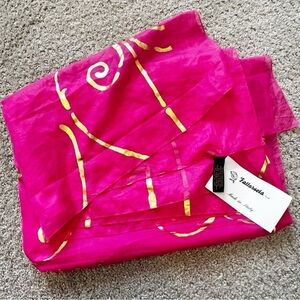 Fattorseta Scarf Italy Bubble Gum Pink Shimmer Gold Swirl Wrap Sarong Swim Cover